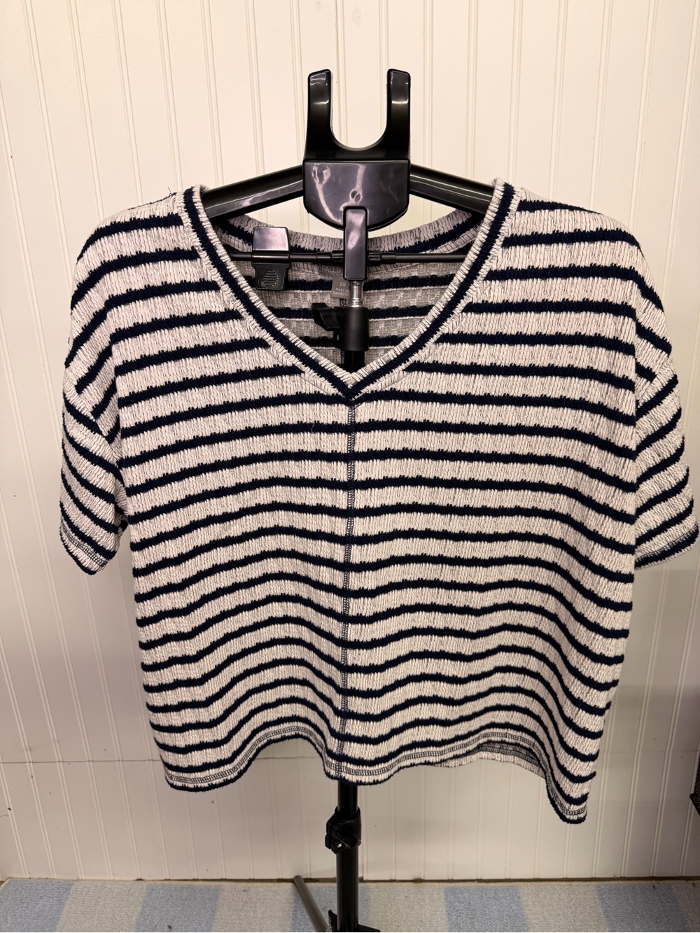 Falls Creek Navy and White Striped V-Neck Short Sleeve Top